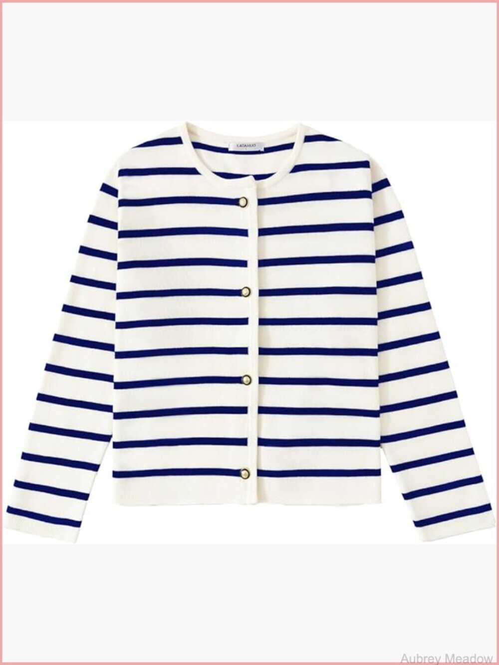 Striped Cardigan Sweater Long Sleeve Button Down Crewneck Knit Cardigans